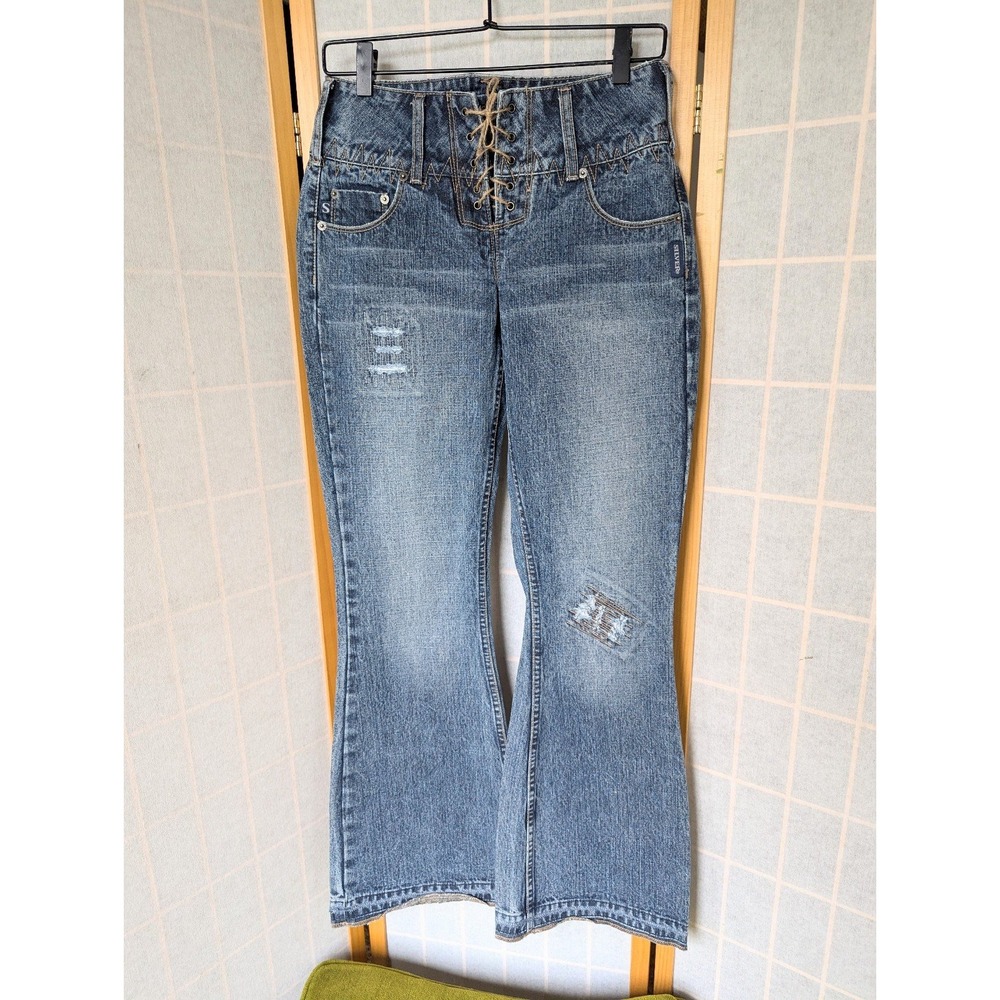 Y2K Low Rise Flare Bell Bottom Silver Jeans